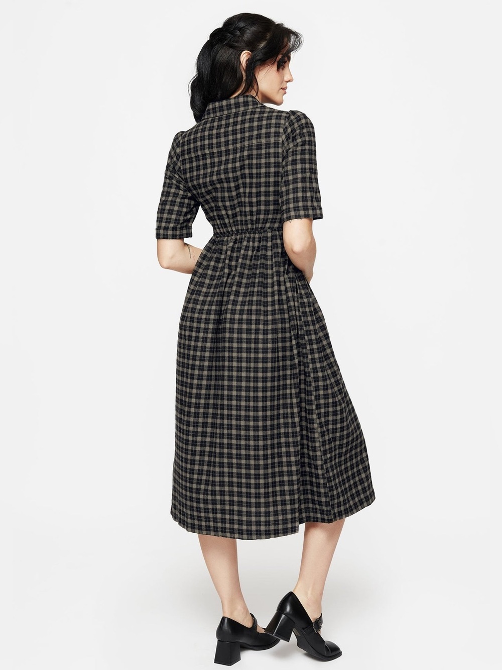 NWT Disturbia Terra Midi Smock Shirt Dress in Olive US 14 / UK 18 - Picture 2 of 6